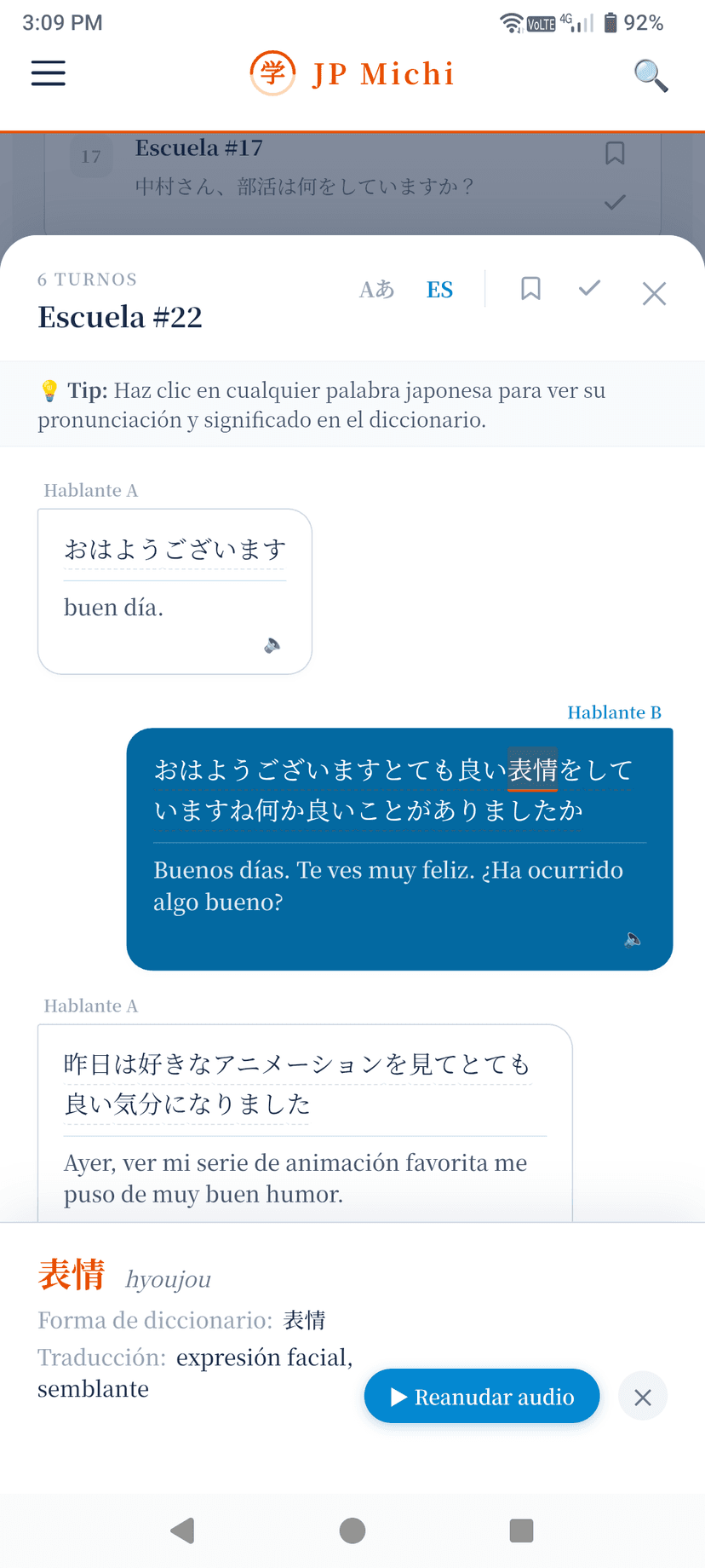 Pantalla de Práctica de Conversación