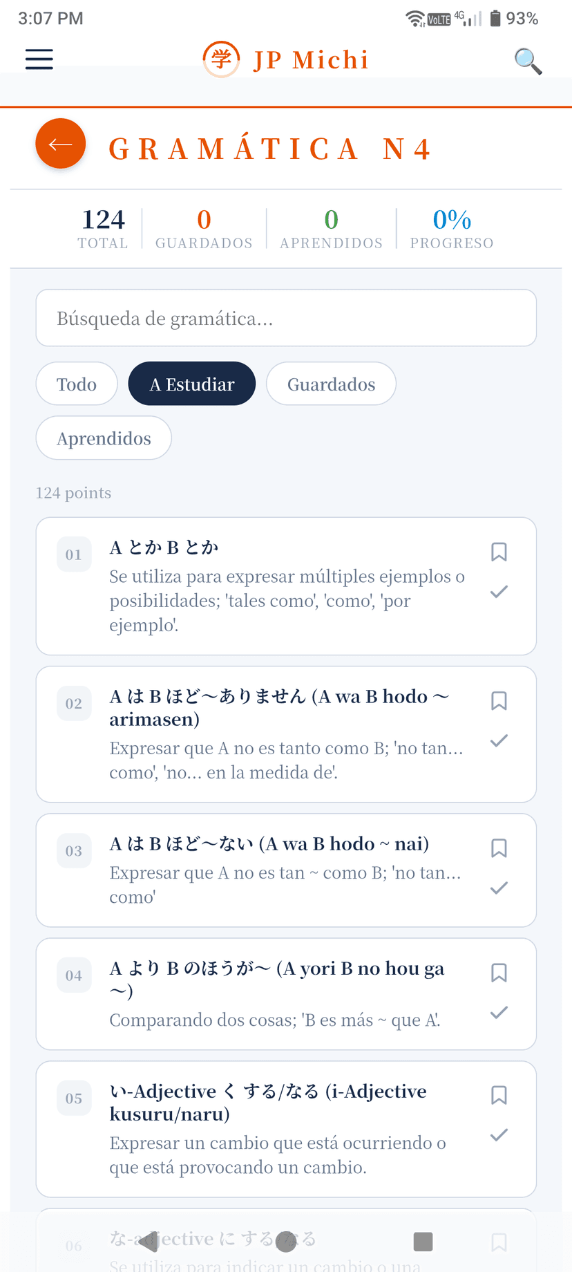Pantalla de Biblioteca de Gramática